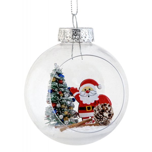 Χριστουγεννιάτικη Μπάλα Διάφανη με Άγιο Βασίλη  (8cm)